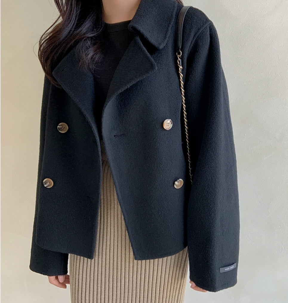 Handmade Wool Double Short Coat -1 left in Black