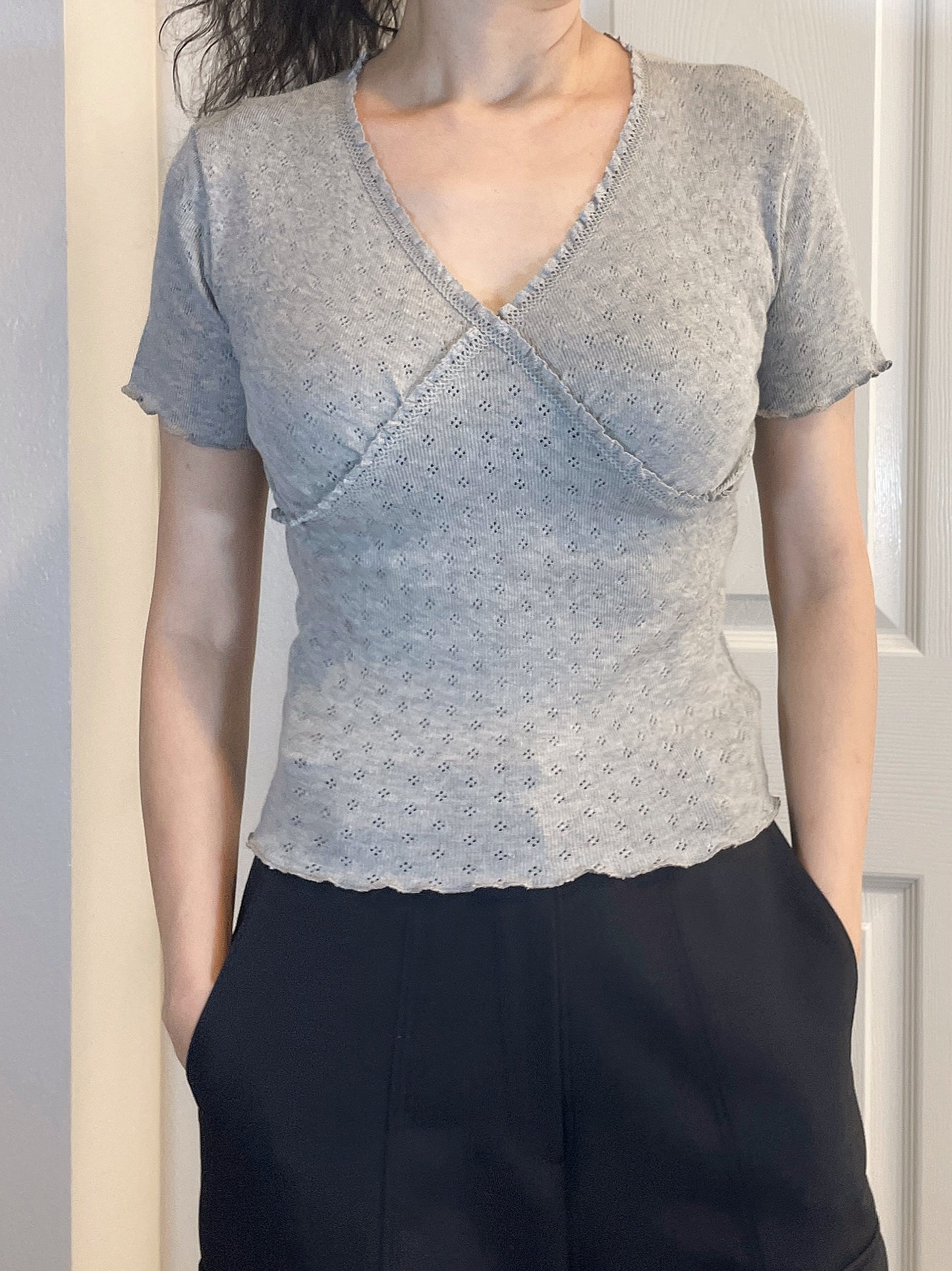 Pointelle V-Neck Top