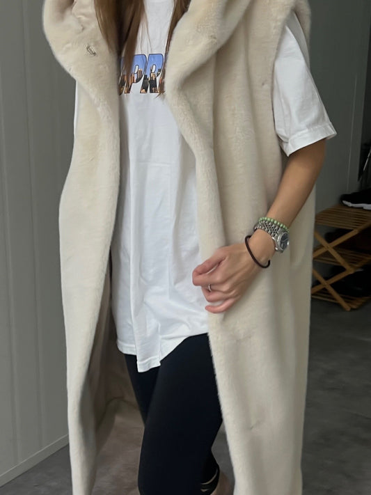 Faux Fur Hooded Robe Vest