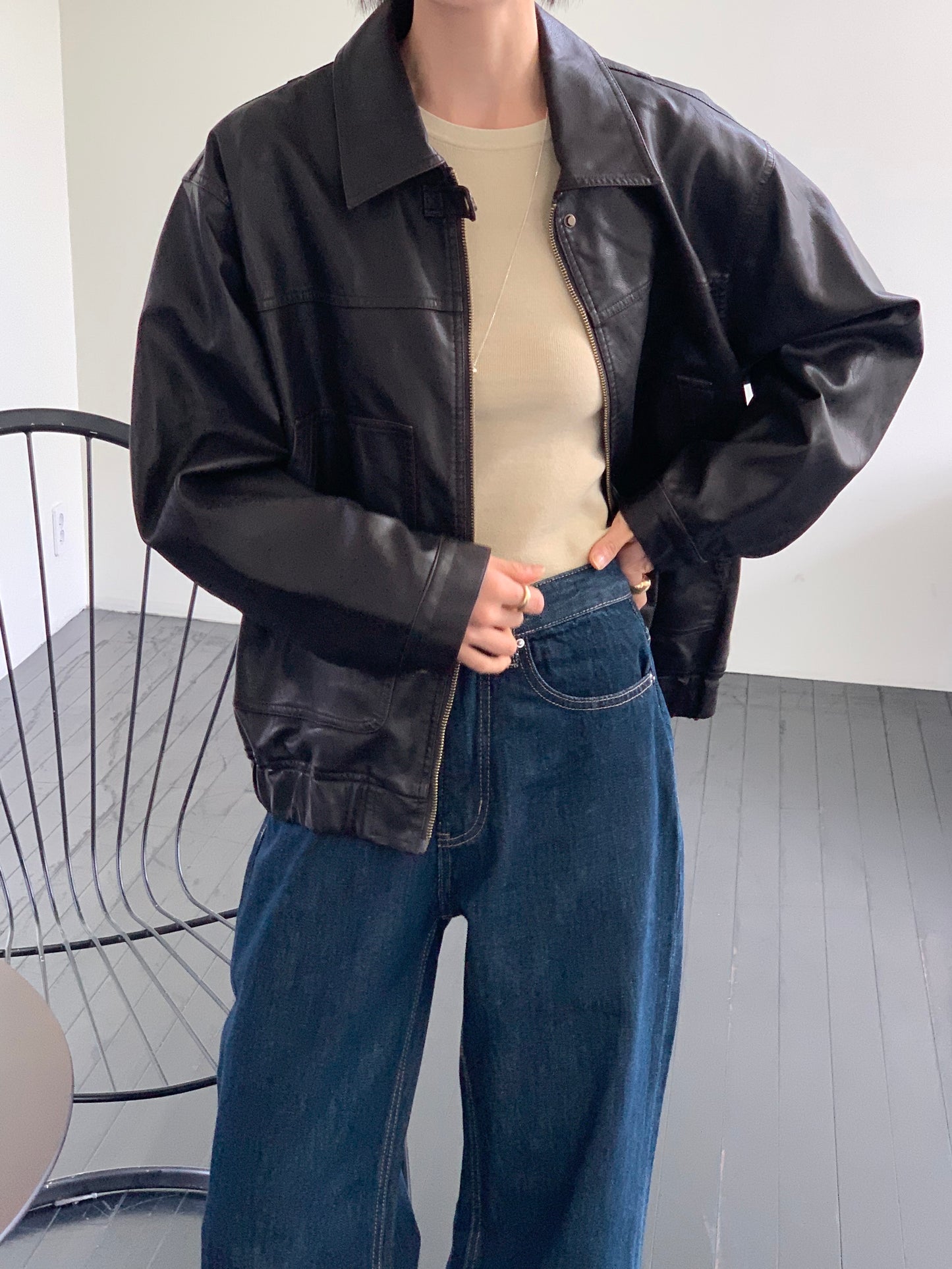 Vegan Leather Blouson Jacket