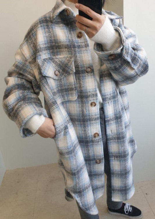 Wool Plaid Shirt Coat