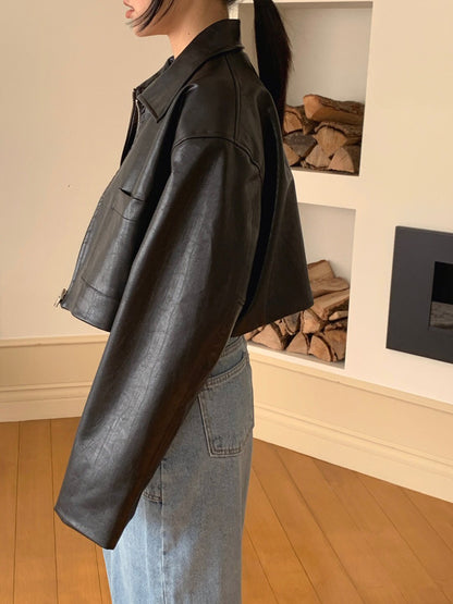 Vegan Leather Crop Jacket