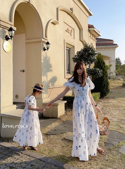 Embroidered Plants Cotton Maxi Dress - Kids