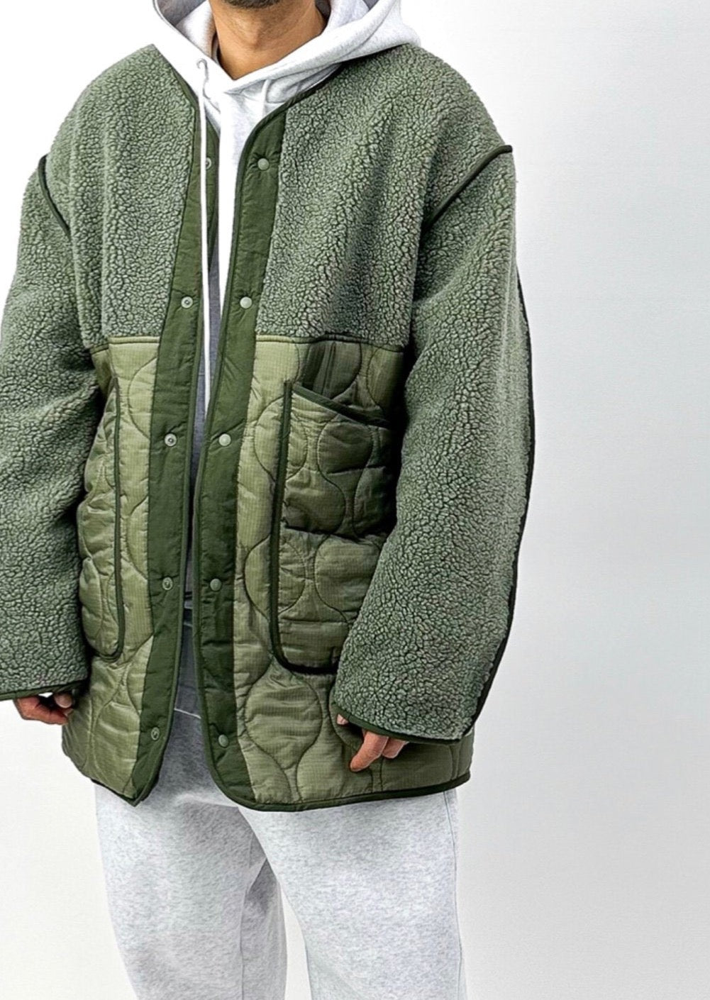 Fleece Blocked Quilted Jacket -Mens