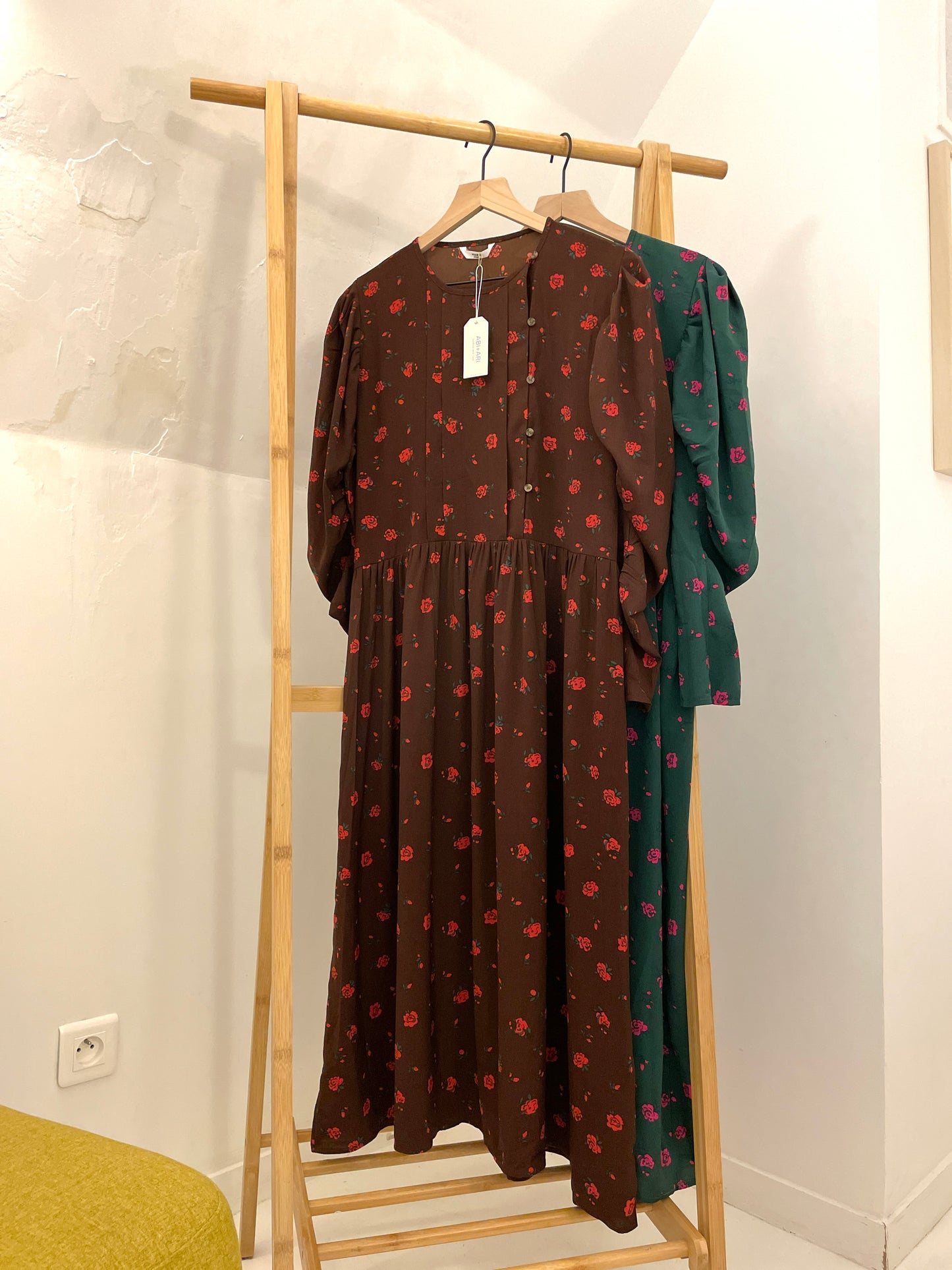 Floral Crepe Midi Dress with Vintage Sleeves