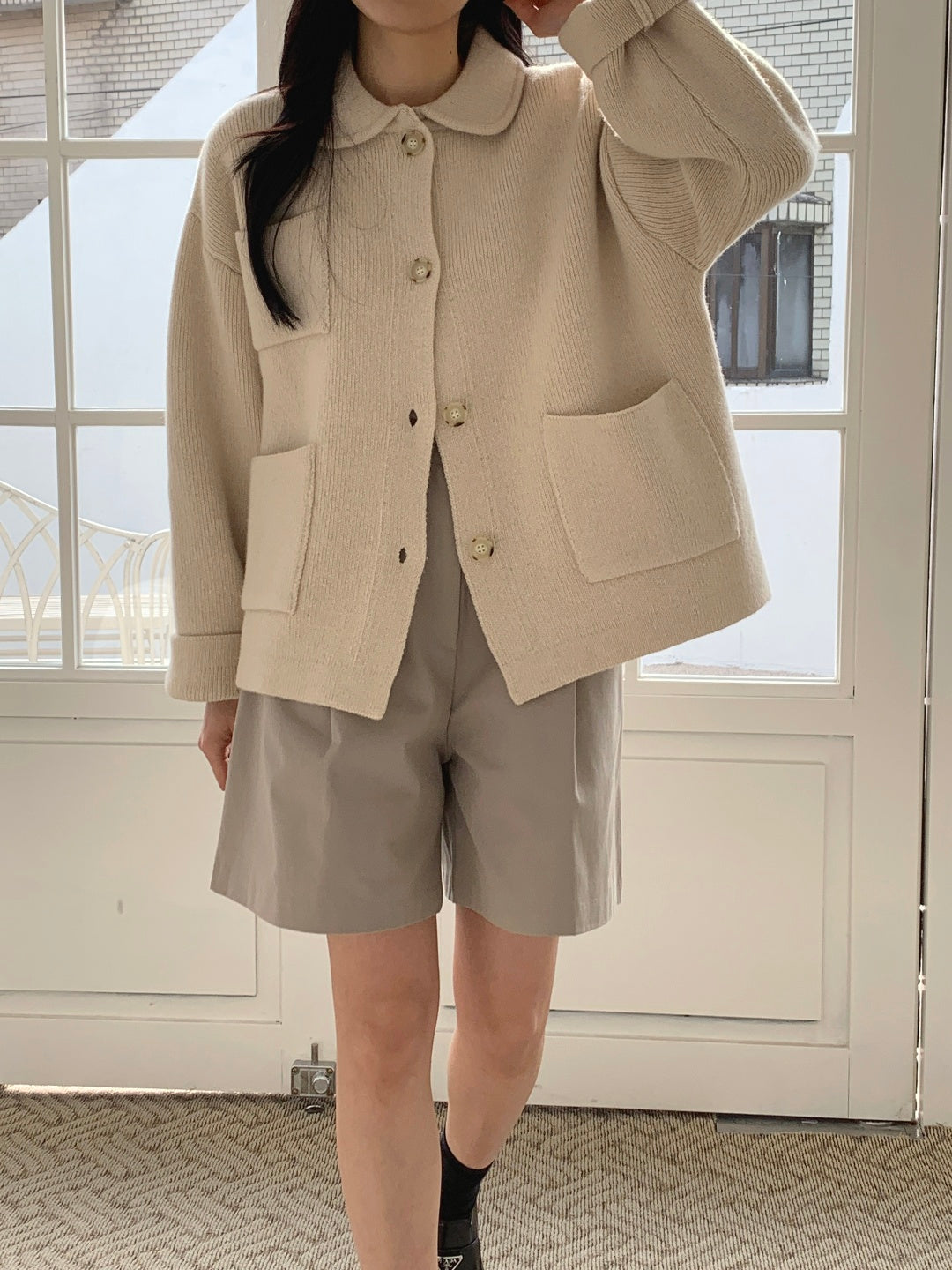 Round Collar Knit Coat