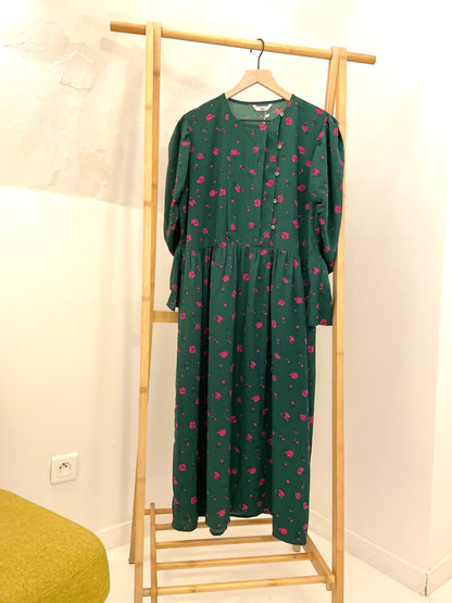 Floral Crepe Midi Dress with Vintage Sleeves