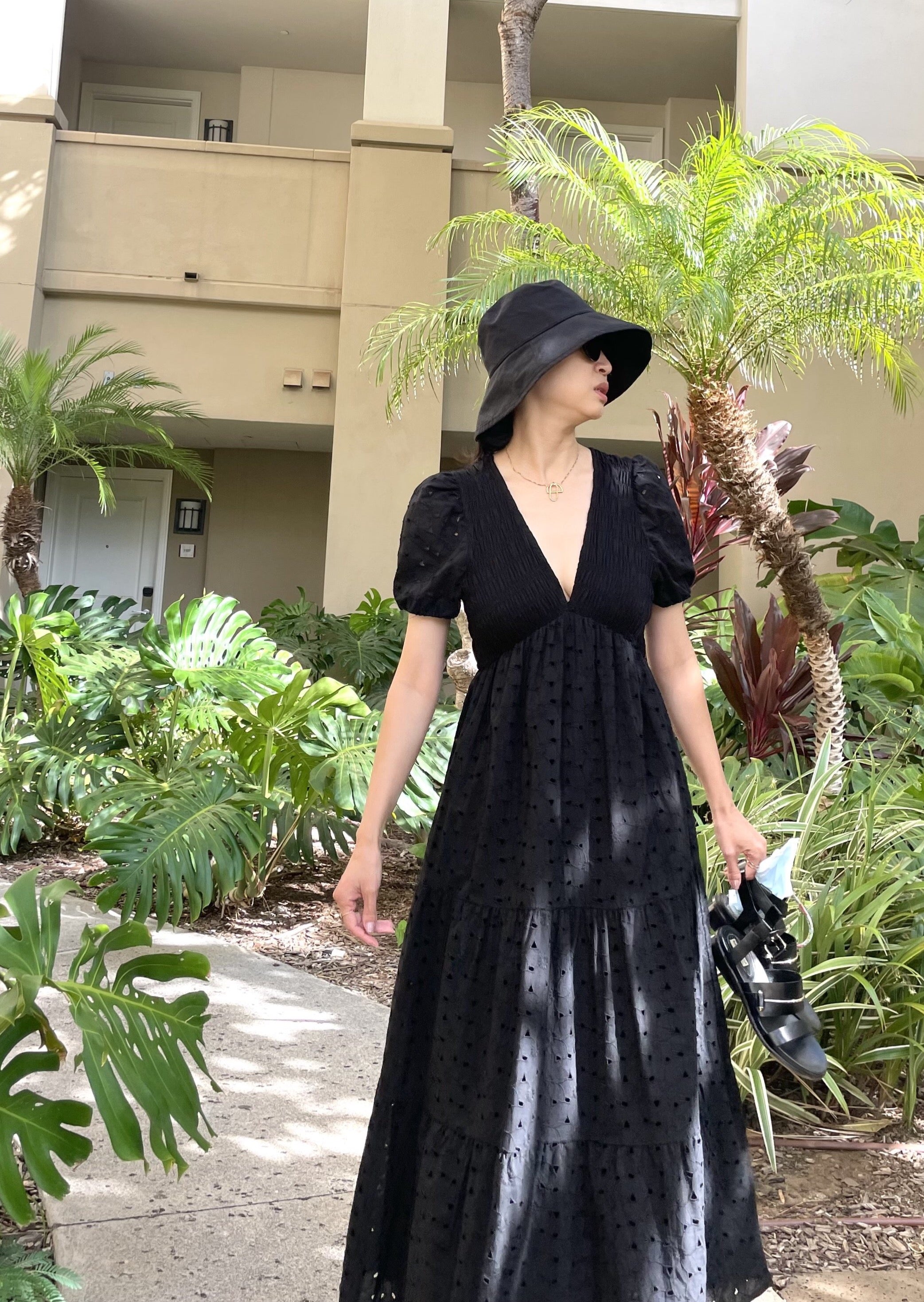 Black eyelet 2024 maxi dress